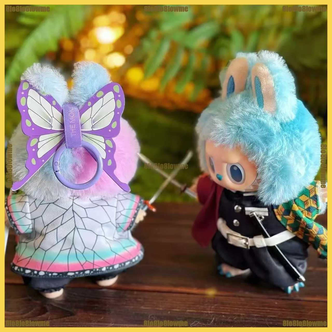 Ghost Slayer Labubu Clothes Cartoon Inosuke Zenitsu Tanjirou Set with Sun Wheel Knife Mini Plush Doll Clothing AccessoriesT251018