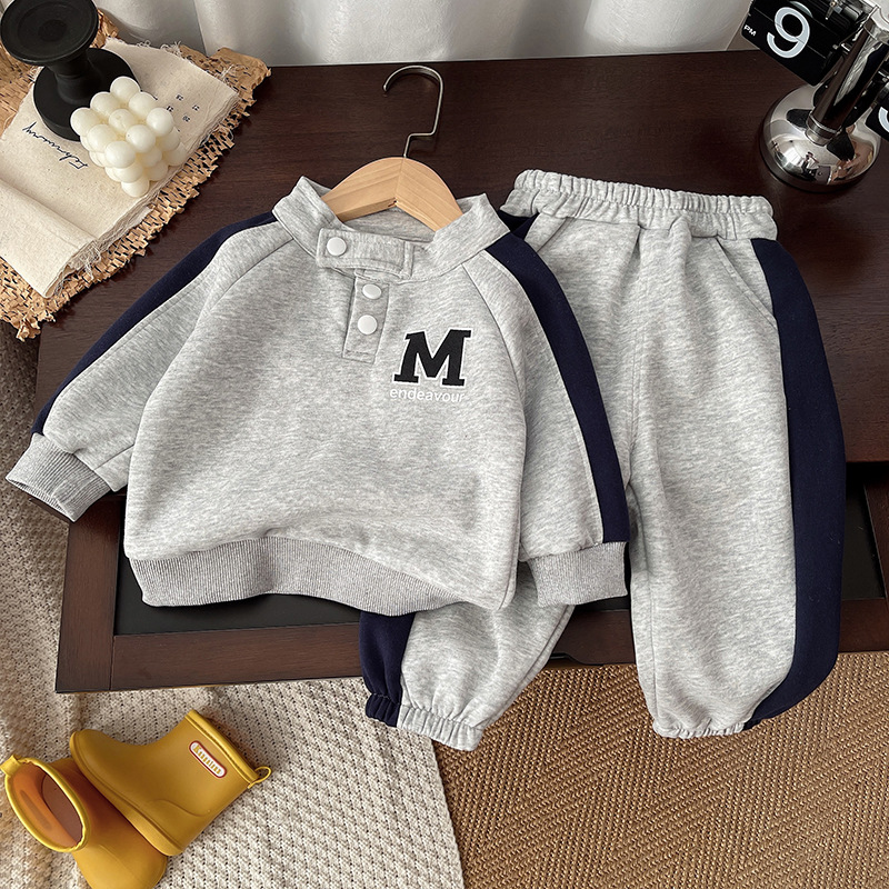 2025 Spring New Boys' Color blocked Letter Hoodie Set, Boys' Baby Sports Pants Two piece Set free shipping