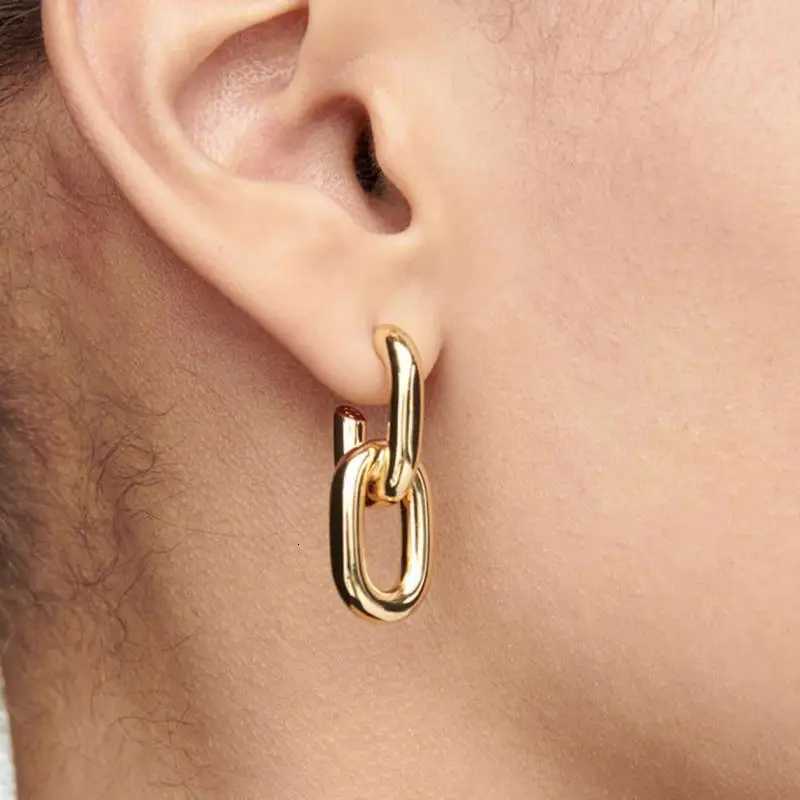 Retro Double Loop Design Drop Earrings Gold Silver Color Geometric Round Earrings for Women Girls Punk Hip Hop Fashion Jewelry Y251018
