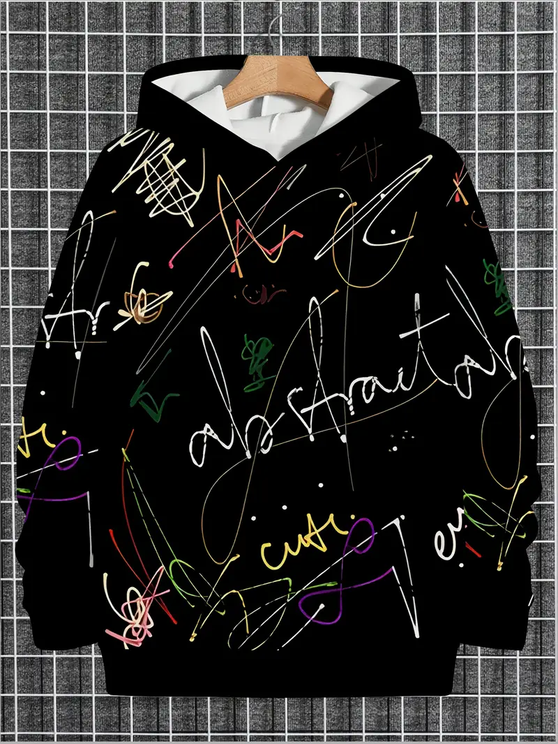 Men's Artistic Scribble Graphic Oversized Hoodie - Streetwear Casual Sweatshirt 2-2-5