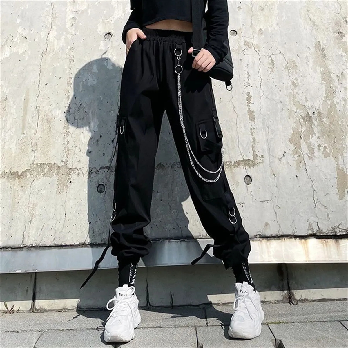 Hip Hop Cargo Pants Men Women Baggy Tactical Trouser With Nwcklace Fashion Stududet Summer Outwork Joggers Female 251017