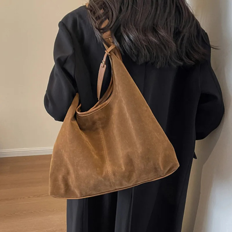Women Suede Hobo Bag Vintage Shoulder Bag Autumn Winter Handbag Solid Color Large Capacity Shopping Bags Purse for Ladies 251010