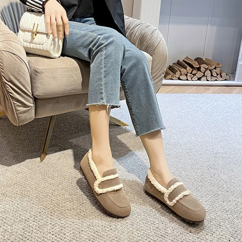 Faux Suede Flats Women Lambswool Loafers Winter Warm Cotton Shoes Ladies Platform Fleeces Mocasines Female Sheep Fur Boots 251013