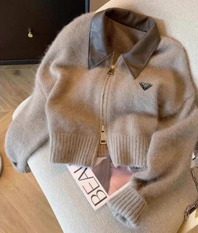 luxury sweaters womens long sleeve double zipper leather callor girls cardigan jumpers designer sweater women clothing