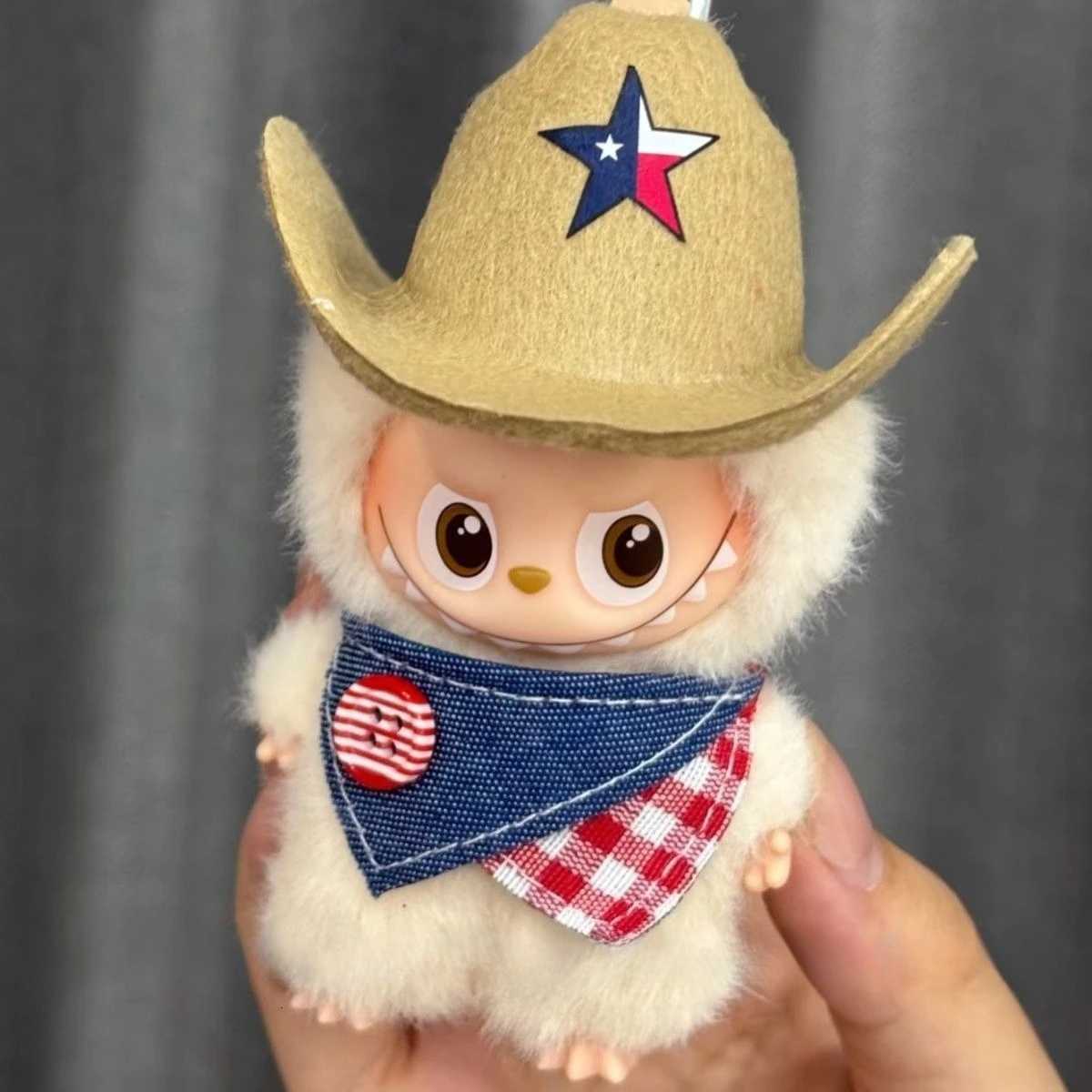 Ropa Labubu Cowboy Set Hat Bib for 105cm Labubu 40 The Monsters Pin for Heart Password Doll Clothes Outfit AccessoriesT251018