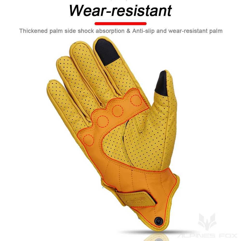 Vinatge Goatskin Motorcycle Gloves Summer Men Yellow Retro Leather Motorcyclist Guantes Motorbike Motocross Glove MXXL Z251018