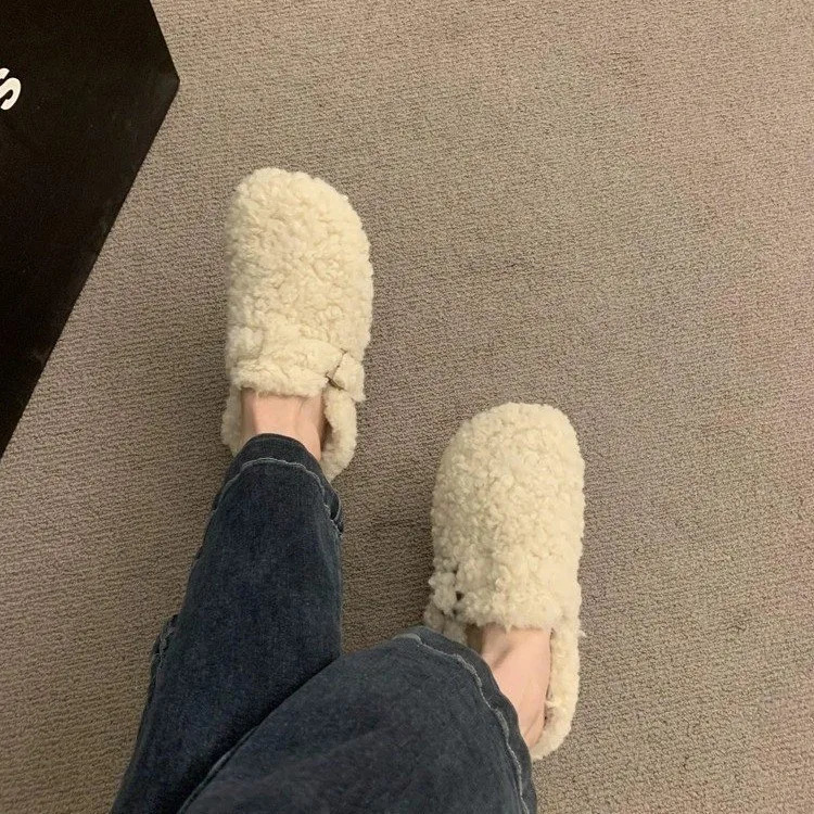 Fur Boston Clogs For Women Winter Fashion Cork Insole Warm Plush Slippers Shoes With Arch Support Cozy Home Furry Suede Mules 251013