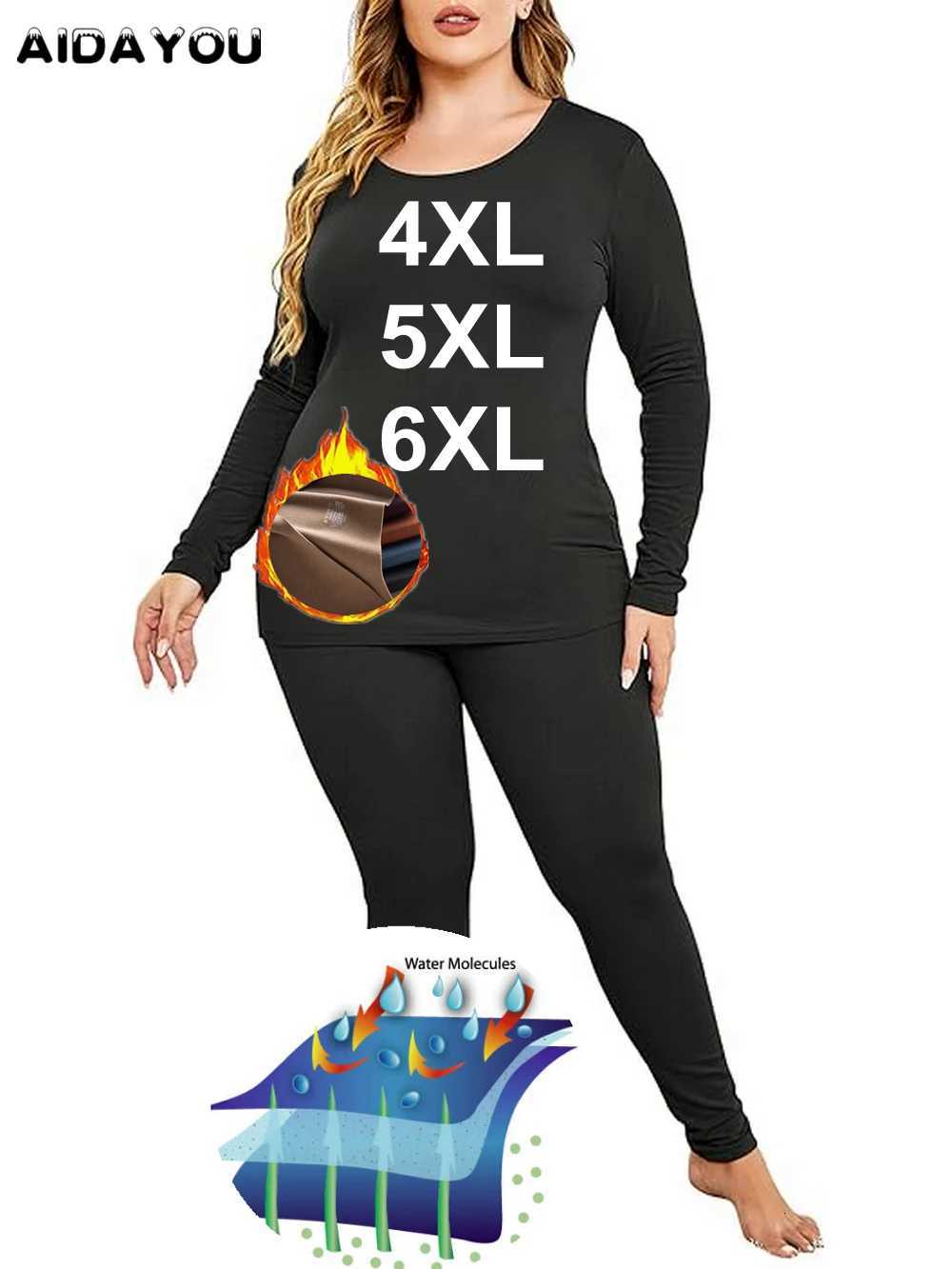 Womens Thermal Pajamas Suit Plus Size 5X Thick Warm Ladies Intimate Female Underwear Set Long Johns Winter Sleepwear 100Kg T251018