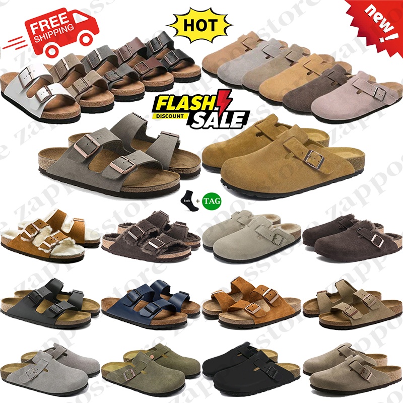 Germany designer clog sandals clogs slippers slides shoes for mens womens Boston suede soft footbed Scuffs flats sneakers 802 Arizona Soft footbed suede shoes taupe
