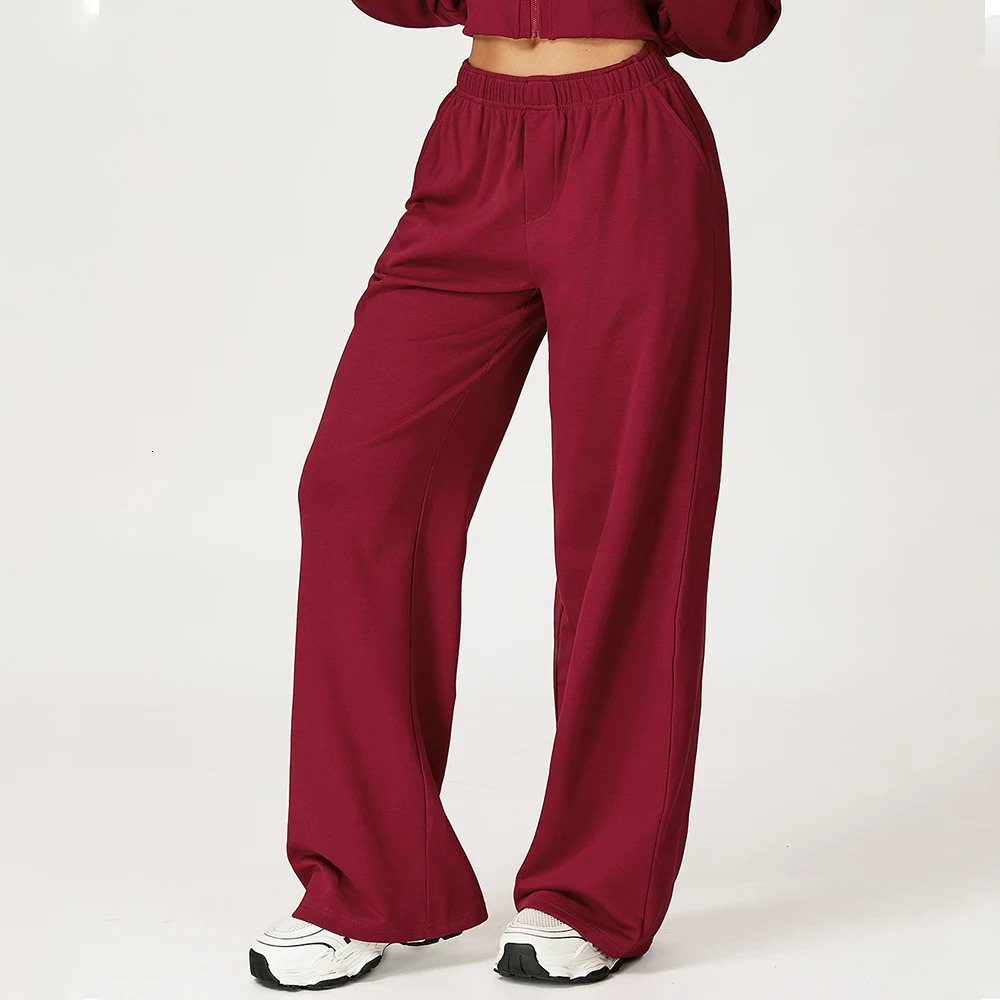 Winter Wide Leg Pants Women Solid Loose Sweatpants Casual Pocket High Waist Trousers Outdoor Sports Straight leg 251017