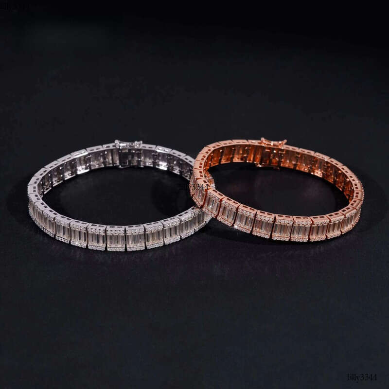Hip Hop Style Sterling Sier 9mm Width Baguette Dia Moissanite Tennis Bracelet