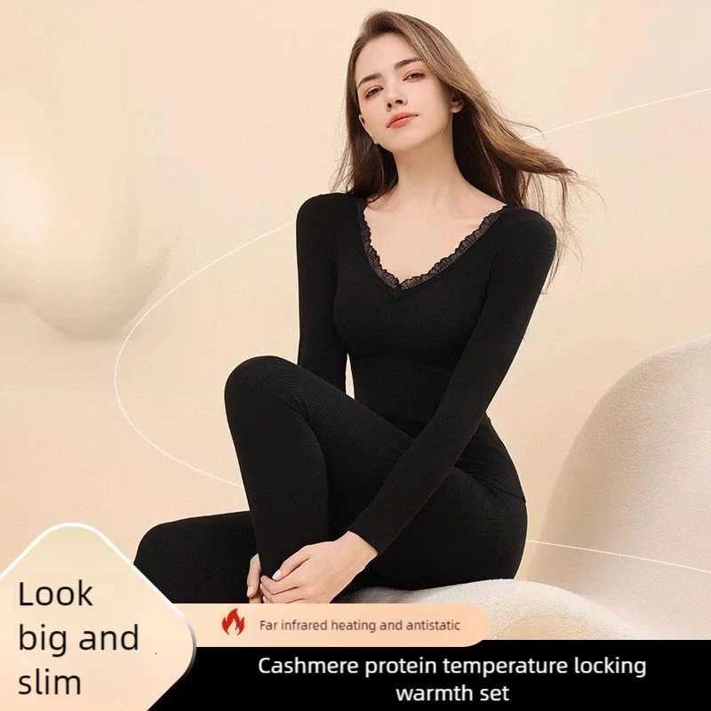 Cashmere and silk thermal underwear for women thickened with fleece autumn and winter long Johns and thermal pajamas set T251018