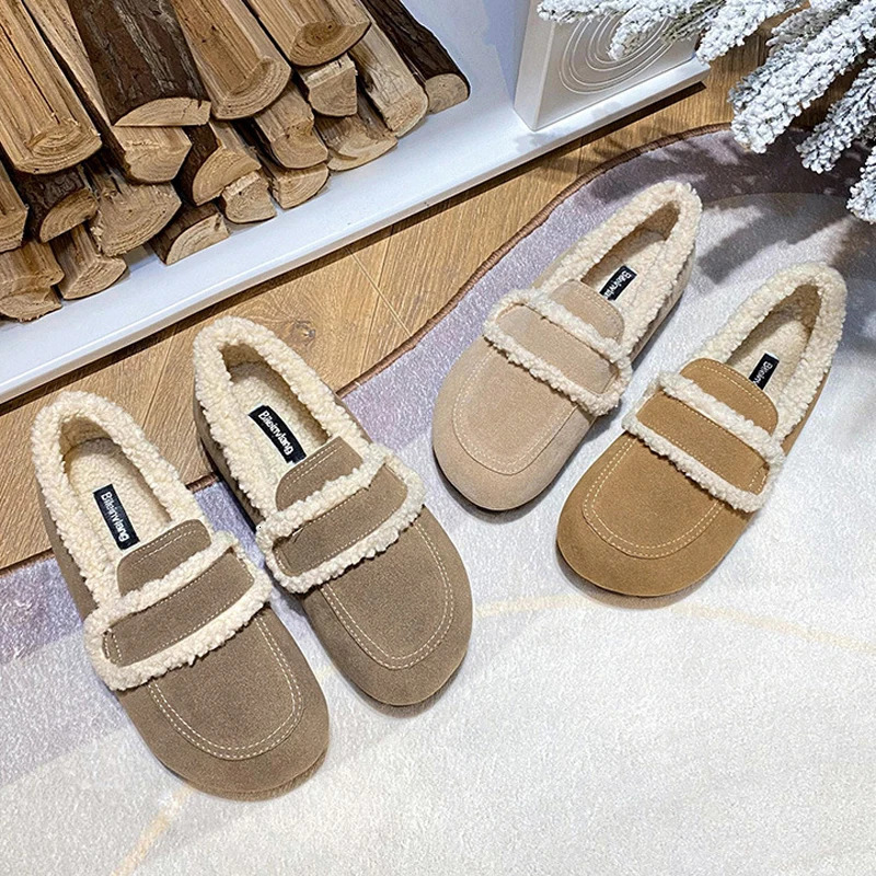 Faux Suede Flats Women Lambswool Loafers Winter Warm Cotton Shoes Ladies Platform Fleeces Mocasines Female Sheep Fur Boots 251013