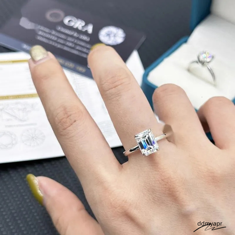 10K Vvs2 - D White Gold Emerald Cut Moissanite ddmyApr Engagement Solitaire Dia Wedding For Women Bridal Ring