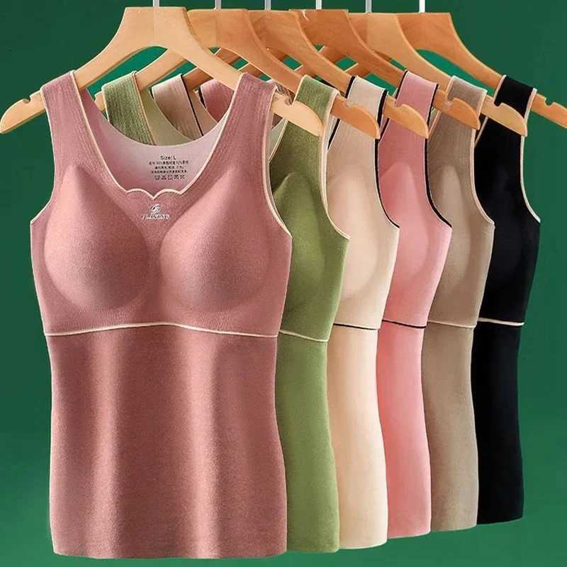 Thermal Underwear Velvet Vest Winter Womens Solid Bottom with Chest Pad Camisole Slim Warm Sling Vest Female Thermal Underwear T251018