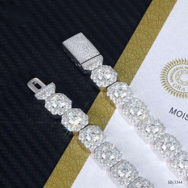 2024 Selling Hip Hop GRA 6.5mm D VVS Moissanite Dia Halo Style 8 Inches Solid Heavy Sier Cuban Bracelet