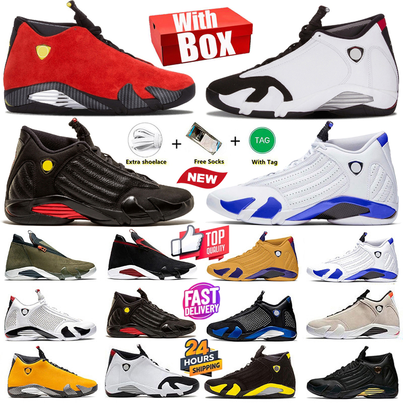 With Box 14 designer basketball shoes 14s Red Last Shot Hyper Royal Black Toe Black White bred Candy Cane Desert sand Fortune Gym Indiglo men women trainers sneakers