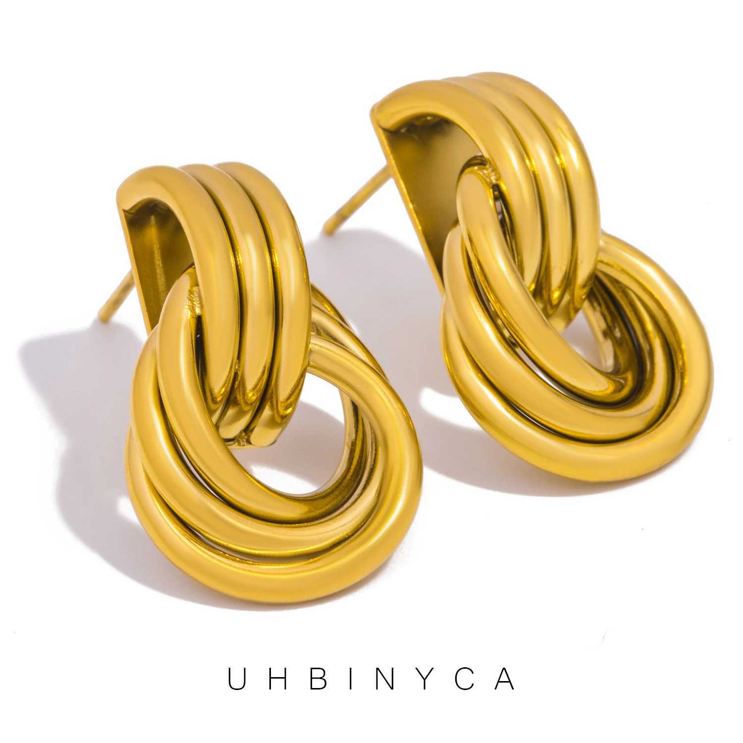 Statement Stainless Steel Twisted Drop Dangle Earrings for Women Gold Color Geometric Round Long Knot Earring Trendy Jewelry Y251018