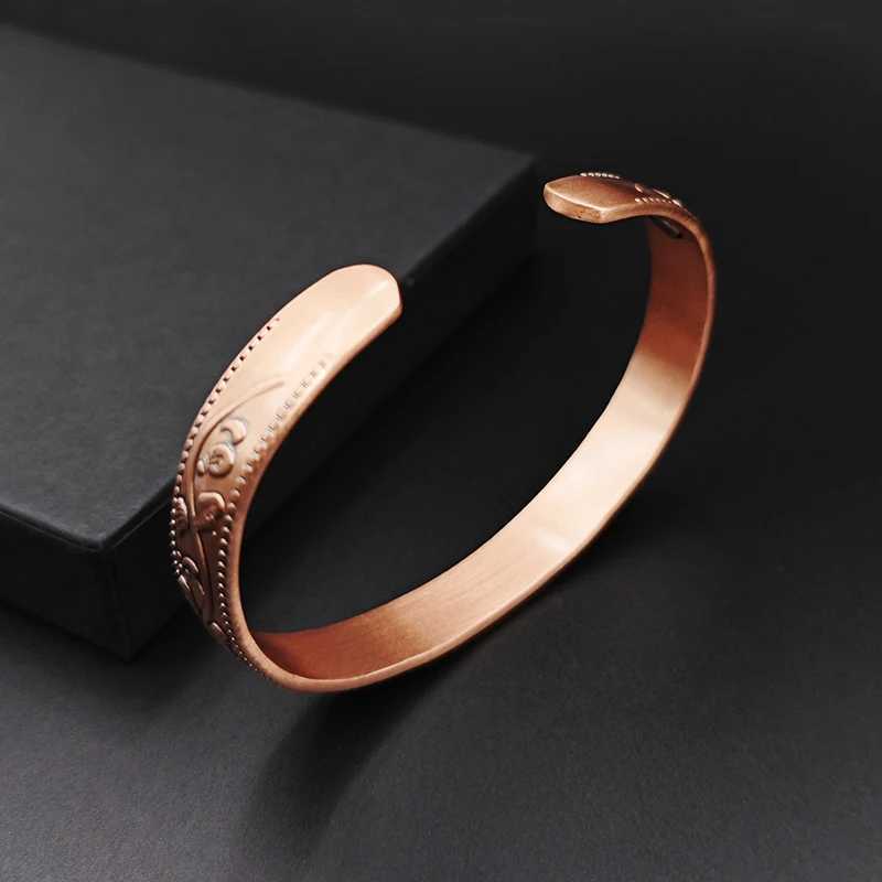 Magnetic Pure Copper Bracelet for Women Vintage Flower Energy Cuff Bangle Adjustable Jewelry Gift H260511 - view 4