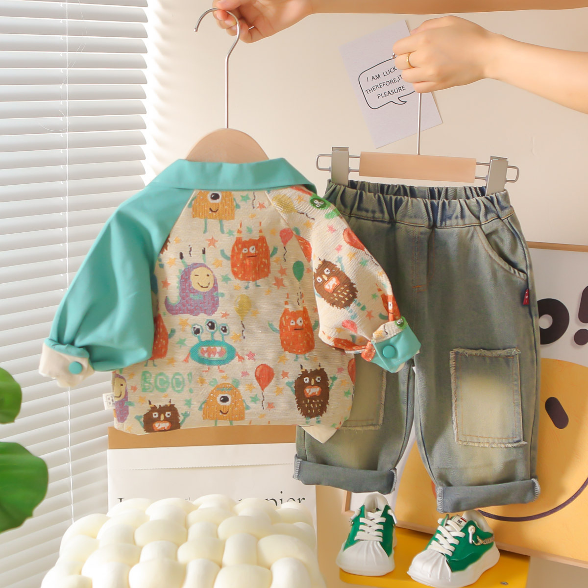 Boys' Set Spring and Autumn 2025 New Collection Children's Baby Autumn Clothing Boys' Cartoon Cute Jacket Three Piece Set free shipping