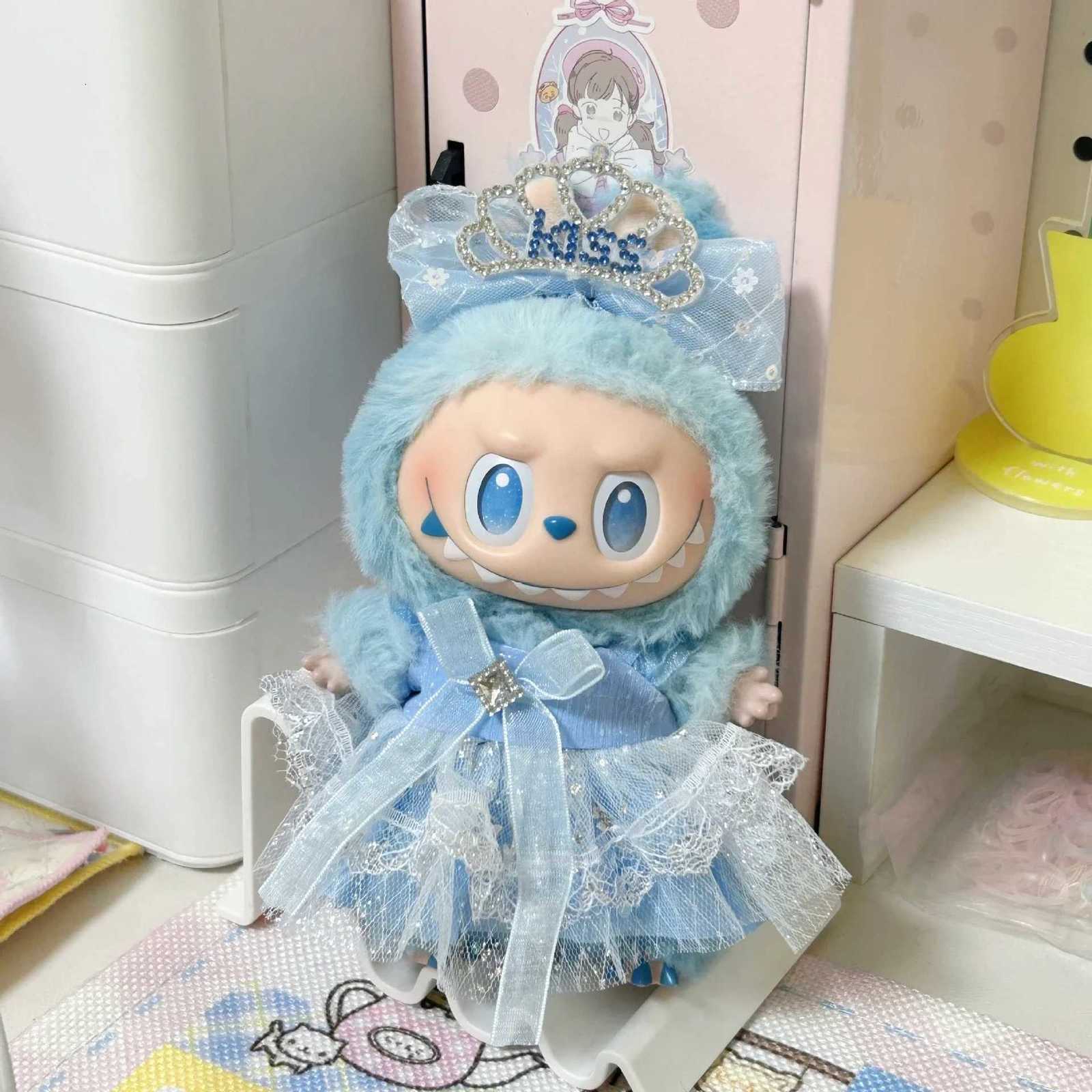 Blue Lolita Princess Skirt Dress for Labubu 30 V1V2 for 17cm Cotton Doll Dress Outfit for Ropa Labubu Doll Clothes Girl GiftT251018