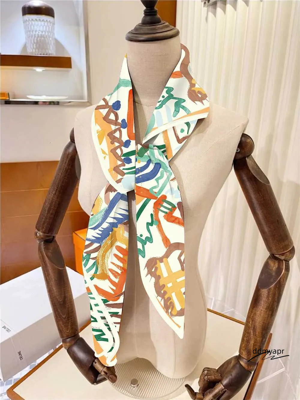 ddmyApr 90Cm Twill Silk Scarf Shawl Graffiti Horse Print Square Women Hijabs Bandana Foulard Neckerchief Head Scarves M250709