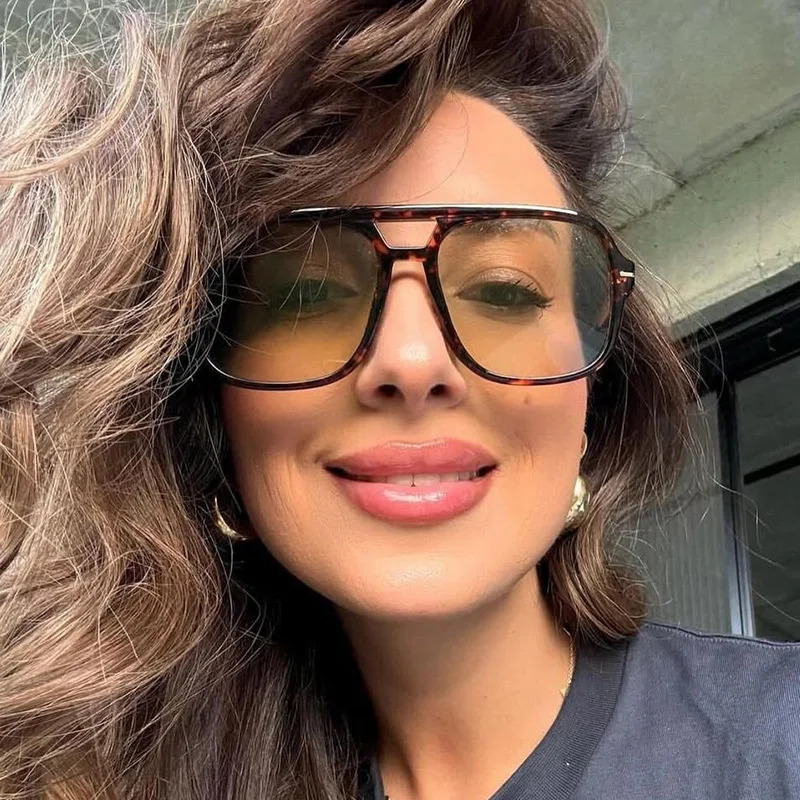 Retro Big Frame Women Square Sunglasses Double Beams Black Circular Cool Men Pilot Sun Glasses 251013