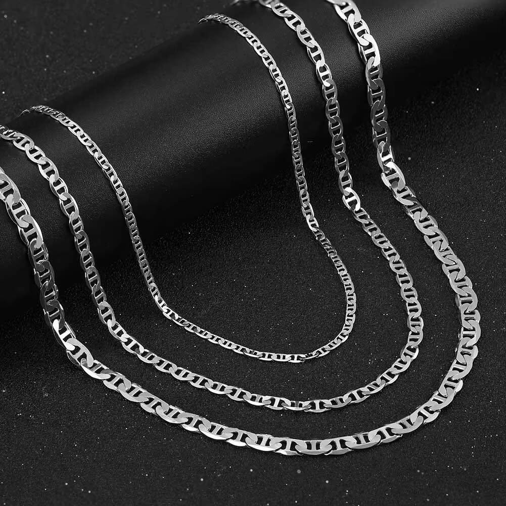 RINNTIN BSC78 Italian Solid 925 Sterling Silver 50mm Flat Mariner Chain Necklace for Women Men