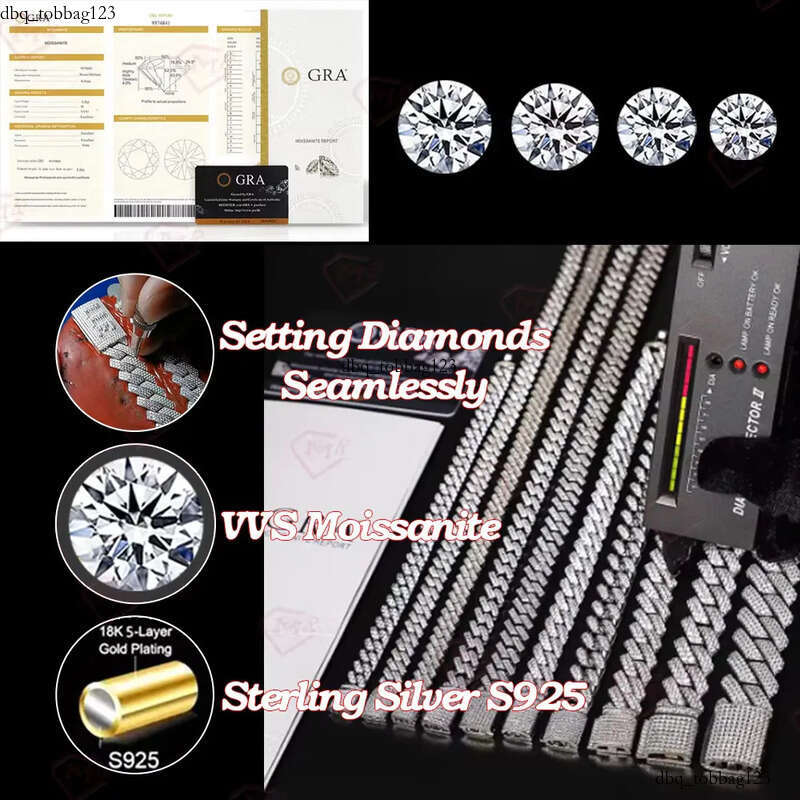 Hip Hop Link Sterling Sier 12mm Necklace Men Moissanite Cuban Chain