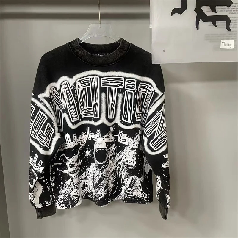 American Hip Hop MIXED EMOTION Black Hoodies Men Women Pure Cotton Drill Letter Printing Oversized Sweatshirt 251017