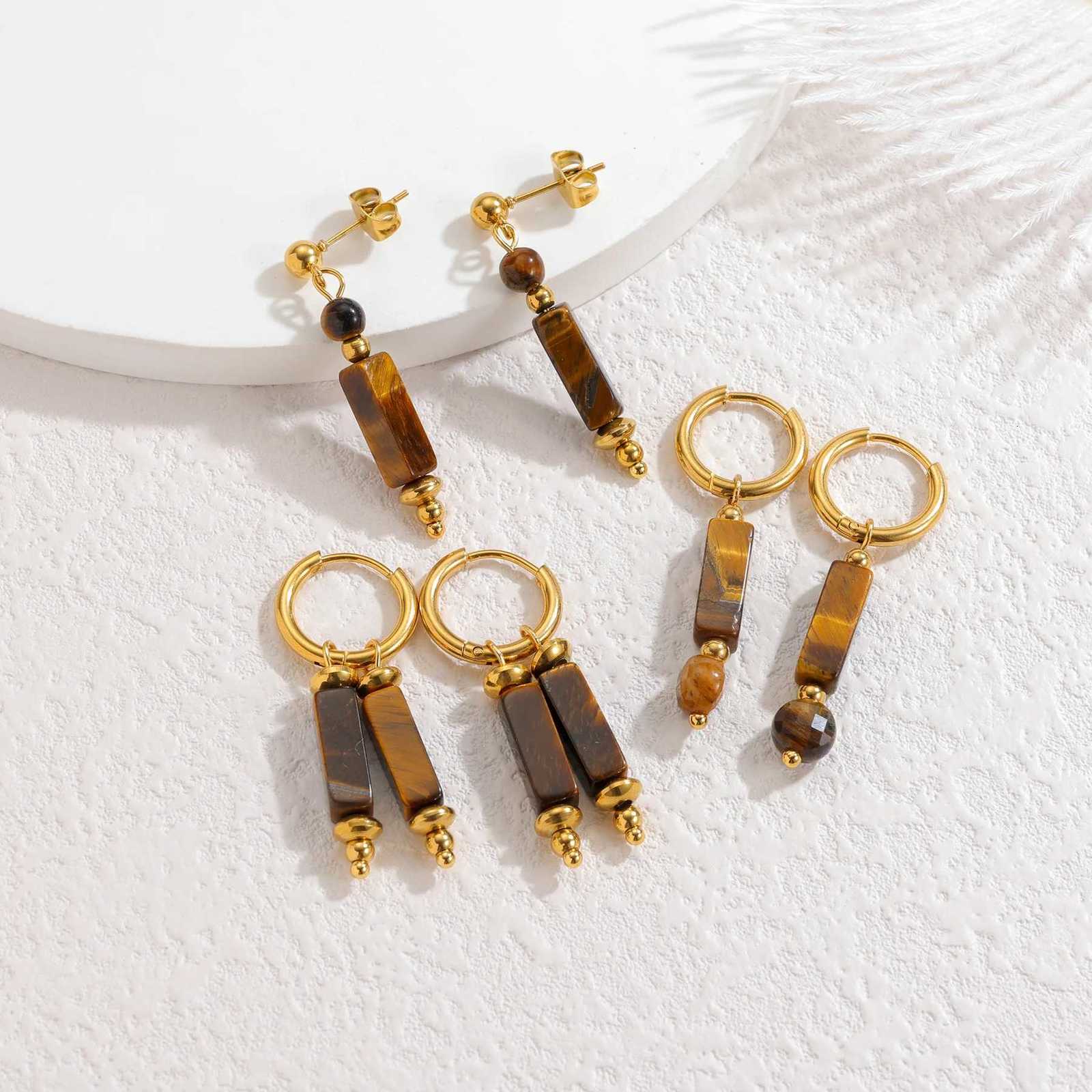 Kissmoon Vintage Ethnic Style Maillard Brown Pillar Earrings Stainless Steel for Womens Daily Wear Autumn Winter Jewelry Gift Y251018