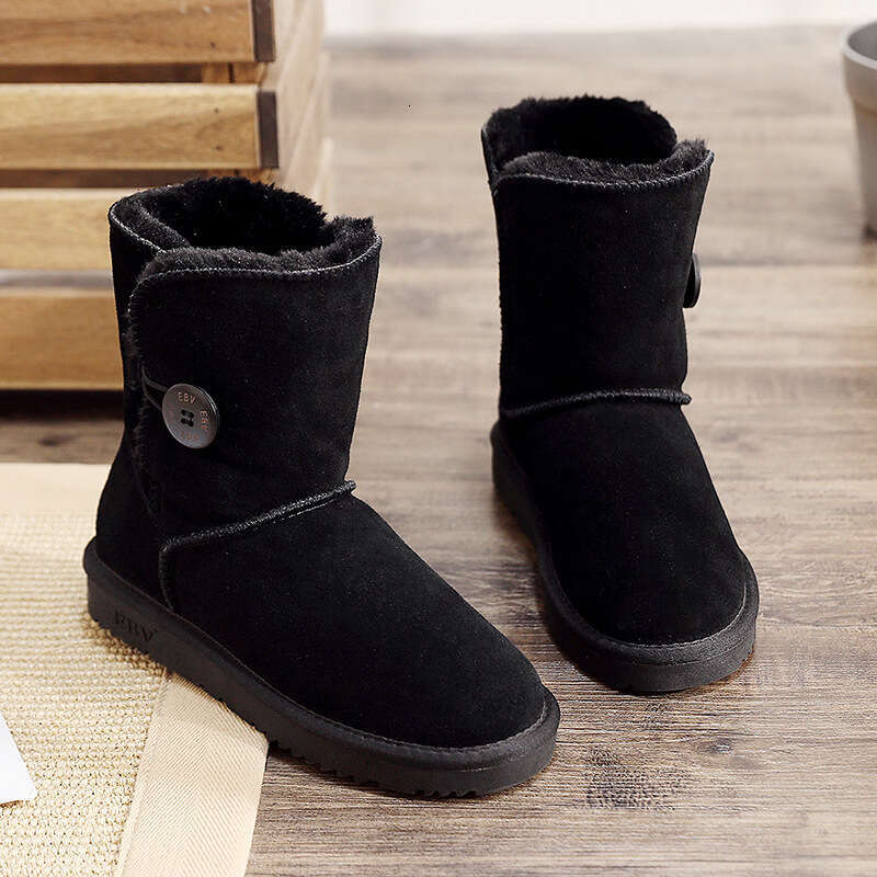 luxury shoes Snow Boots for Women, Cowhide Mid-Calf Boots, Fashionable, Warm, Thickened, Fleece-Lined, Non-Slip, Cute Sheepskin Integrated Cotton Shoe