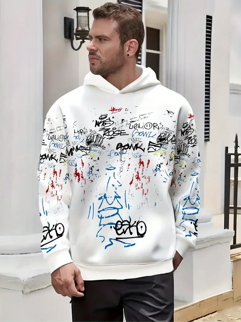 Streetwear Mens Oversized Hoodie with Graffiti Graphics Casual Sweater 2-2-4