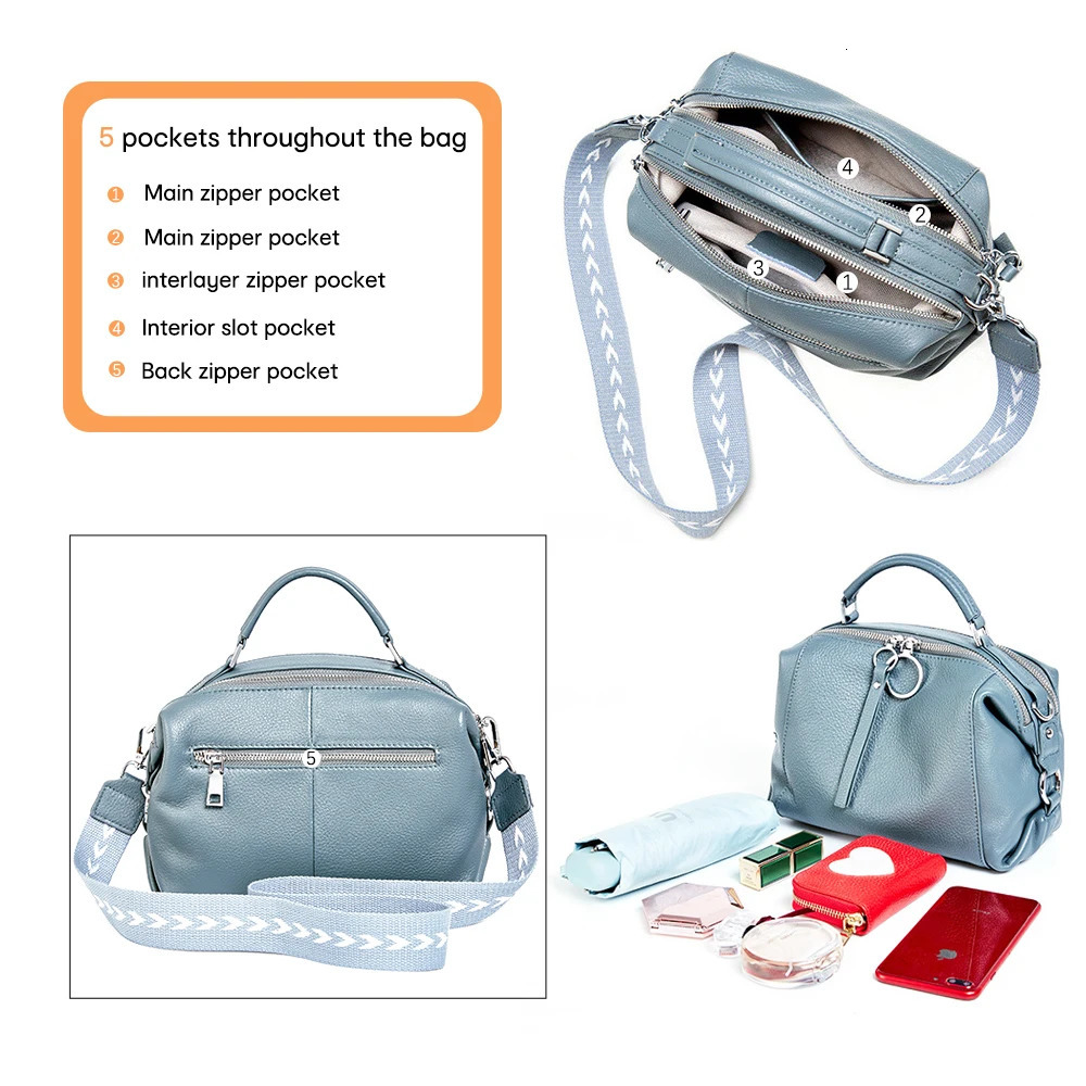 Zency Womens Handbag Genuine Leather Cowhide Cross Body Bags Ladies Shoulder Top Handle Satchel Trendy Boston Shopper 251014