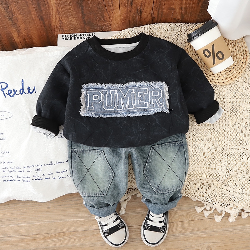 Boys' Spring and Autumn Hoodie Set 2025 New Fashionable Boys' Baby Autumn Letter Patch Long Sleeve Two Piece Set free shipping designer