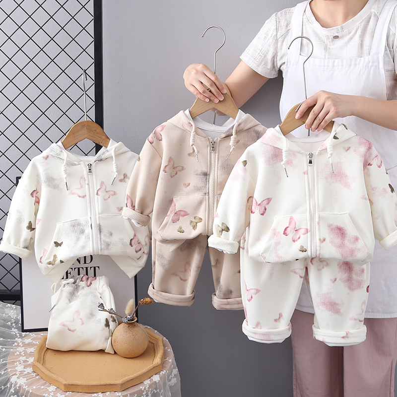 Girls' Spring and Autumn Long Sleeve 2025 Children's New Zipper Set Two piece Western Baby Set free shipping designer