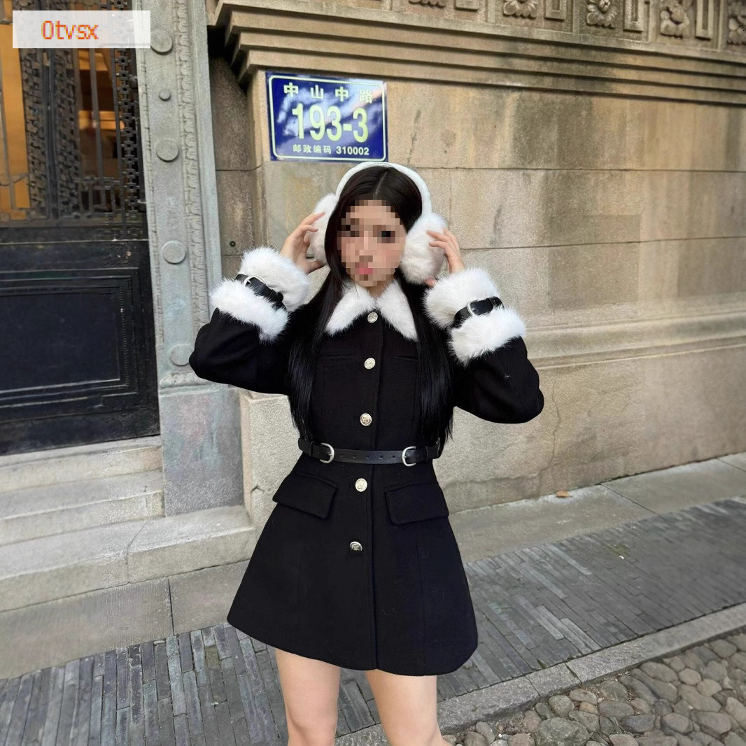 2025 autumn design and winter designer jacket new luxury top rich woman patchwork leather collar women's dress social elegant high-end unique ver