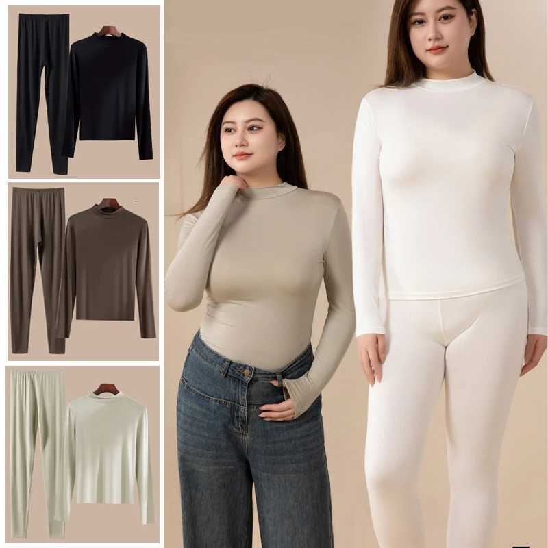 Womens Thermal Underwear Autumn Longsleeved Tops Bottoms Plus Size Half High Collar Slim Fit Warm Underwear Womens Pajama Set T251018