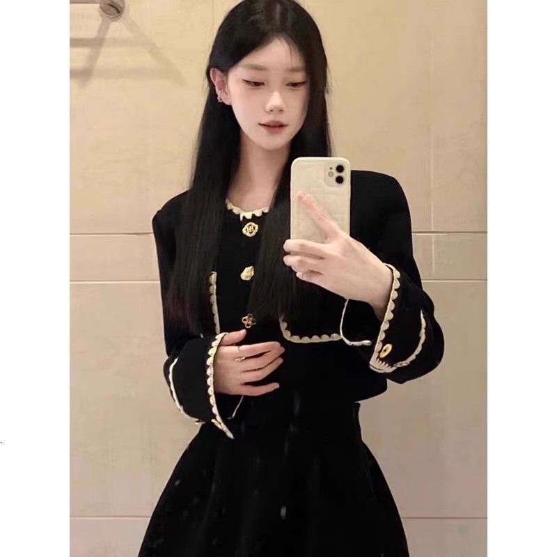 2025 autumn luxury new high-end autumn and winter lightweight luxury thick short top, high waist skirt, college design style two-piece designer jacket