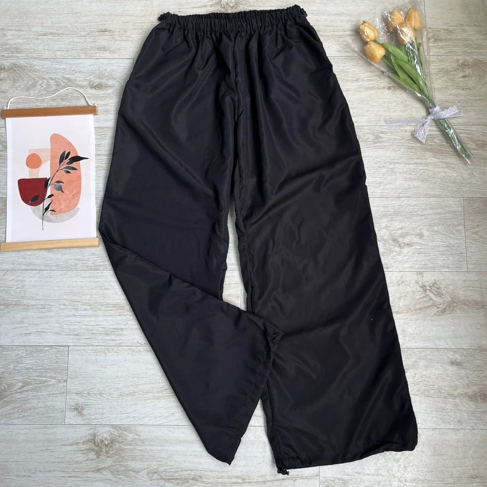 Y2K Trousers Women Casual Wide Leg Cargo Pants Drawstring Solid Streetwear Elastic Waist Sweatpants Loose Joggers Hip Hop 251017