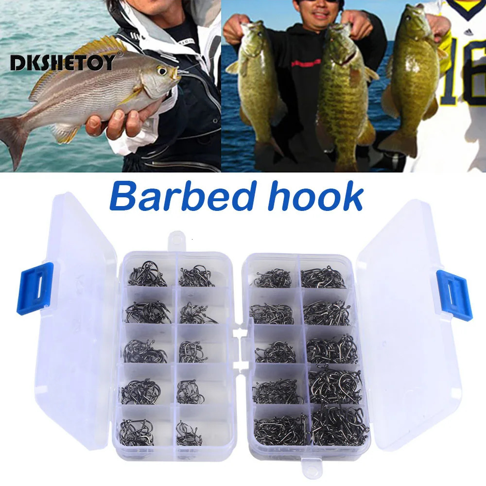 1001000pcs Fish Hooks with barbed fishhook For Bait With Plastic Box Kit Saltwater Freshwater fishing tools 251009