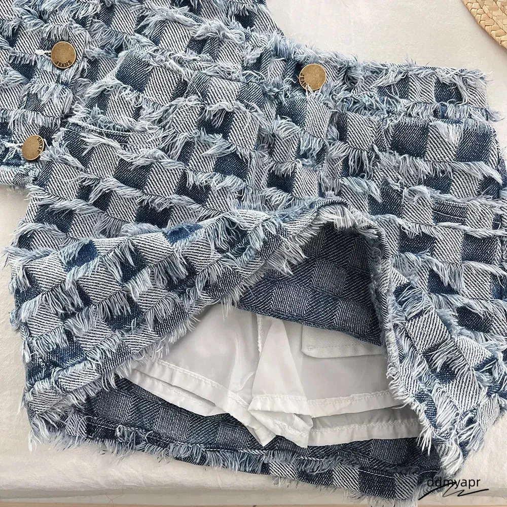 Checkered Vest And Skirt Set - Two-Piece Outfit With Lapel Detail For Summer ddmyApr Casual Wear