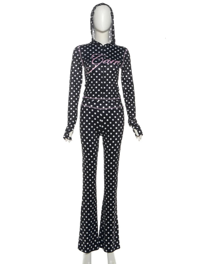 Weird Puss Polka Dot Letter Woman Tracksuit Trend Sexy Hooded JacketPants Skinny Stretch Matching Streetwear 251018