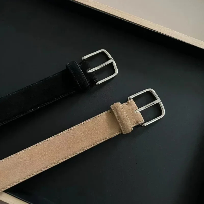 Classic square buckle leather back leather belt 3CM wide suede belt for both men and women 251013
