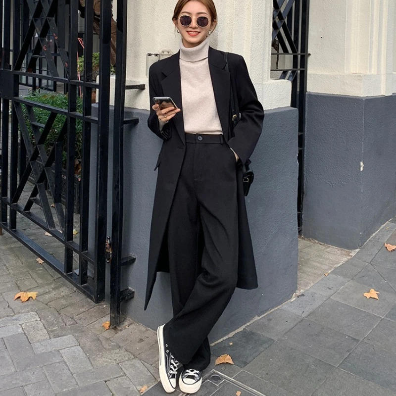 REALEFT Autumn Winter Vintage Khaki Single Breasted Womens Trench Coat 2025 Long Sleeve Casual Loose Korean Long Blazer 251008