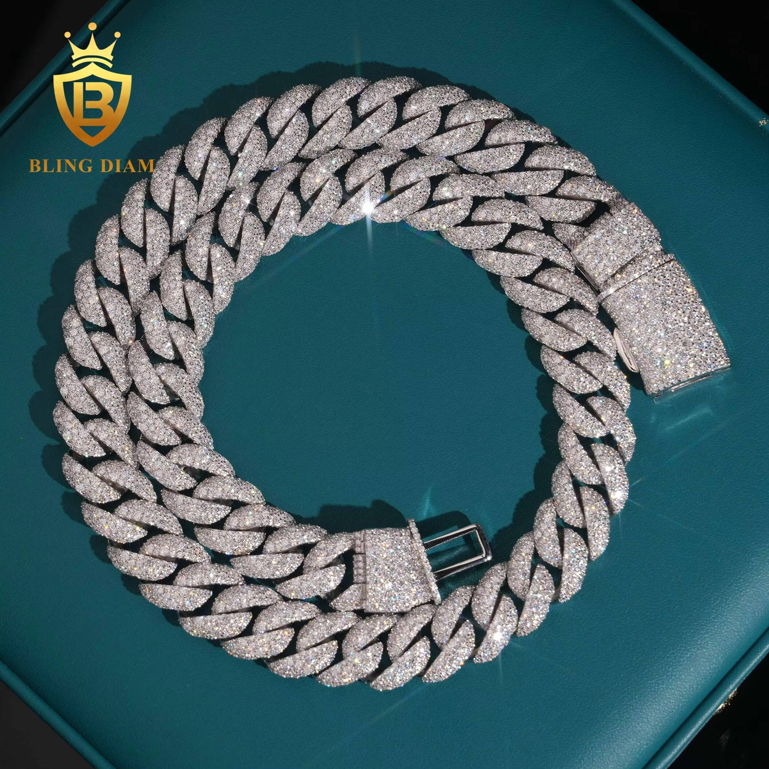 Hot Sale Fashion 15mm Cuban Chain 925 Silver Mosainite Iced Out Jewelry VVS Moissanite HipHop Style Pass Diamond Tester with GRA