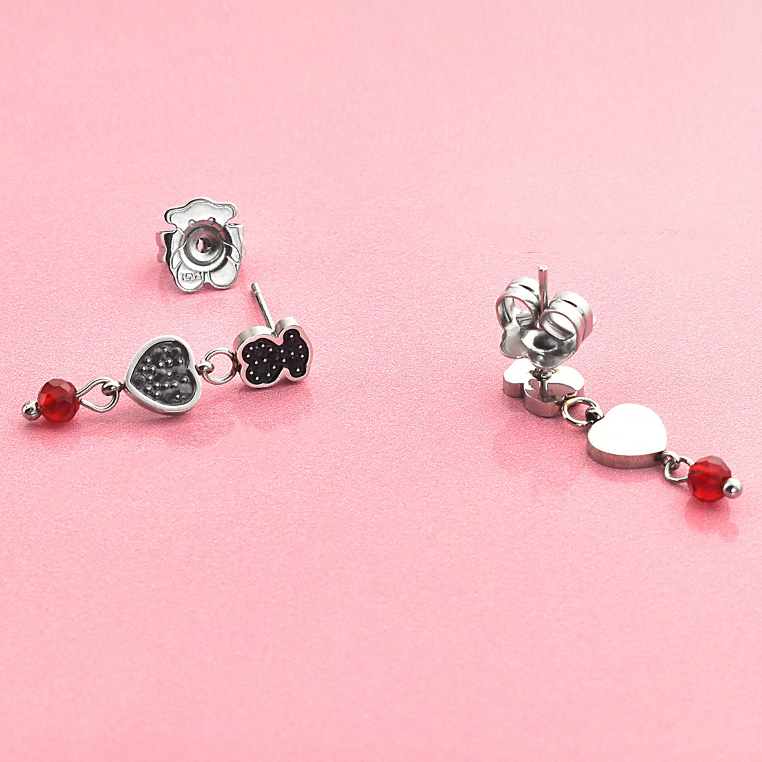 Fashion Women Men Bear Silver Gold Stainless Steel Black Zircon Heart Star Cartoon Animal Zircon Span Stud Hoop Earrings Jewelry