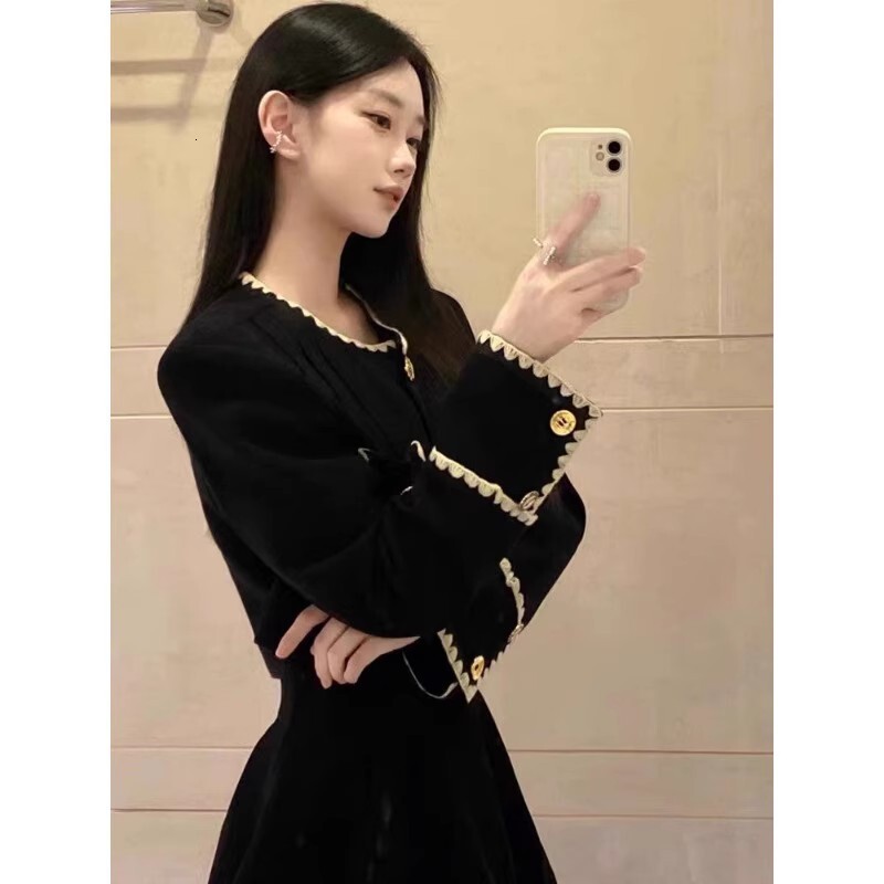 2025 autumn luxury new high-end autumn and winter lightweight luxury thick short top, high waist skirt, college design style two-piece designer jacket