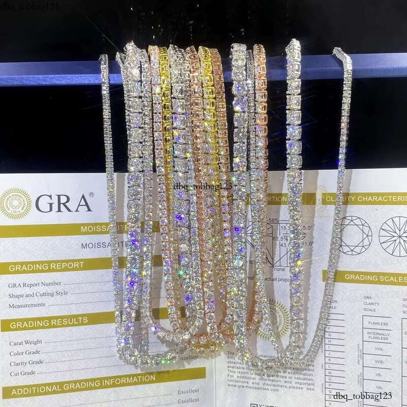 Pass Tester Large Stock Hip Hop Jewelry 4mm-6mm VVS Moissanite Dia Sier Iced Out Tennis Chain Necklaces
