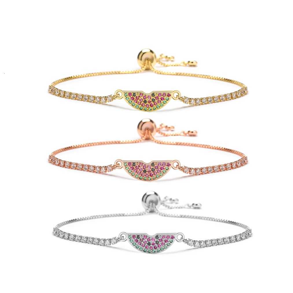 AAA Cubic Zirconia Crystal Mini Watermelon Charm Bracelet Women Red Black Cord Rope CZ Stones Fruit Adjustable Jewelry PresentL251018